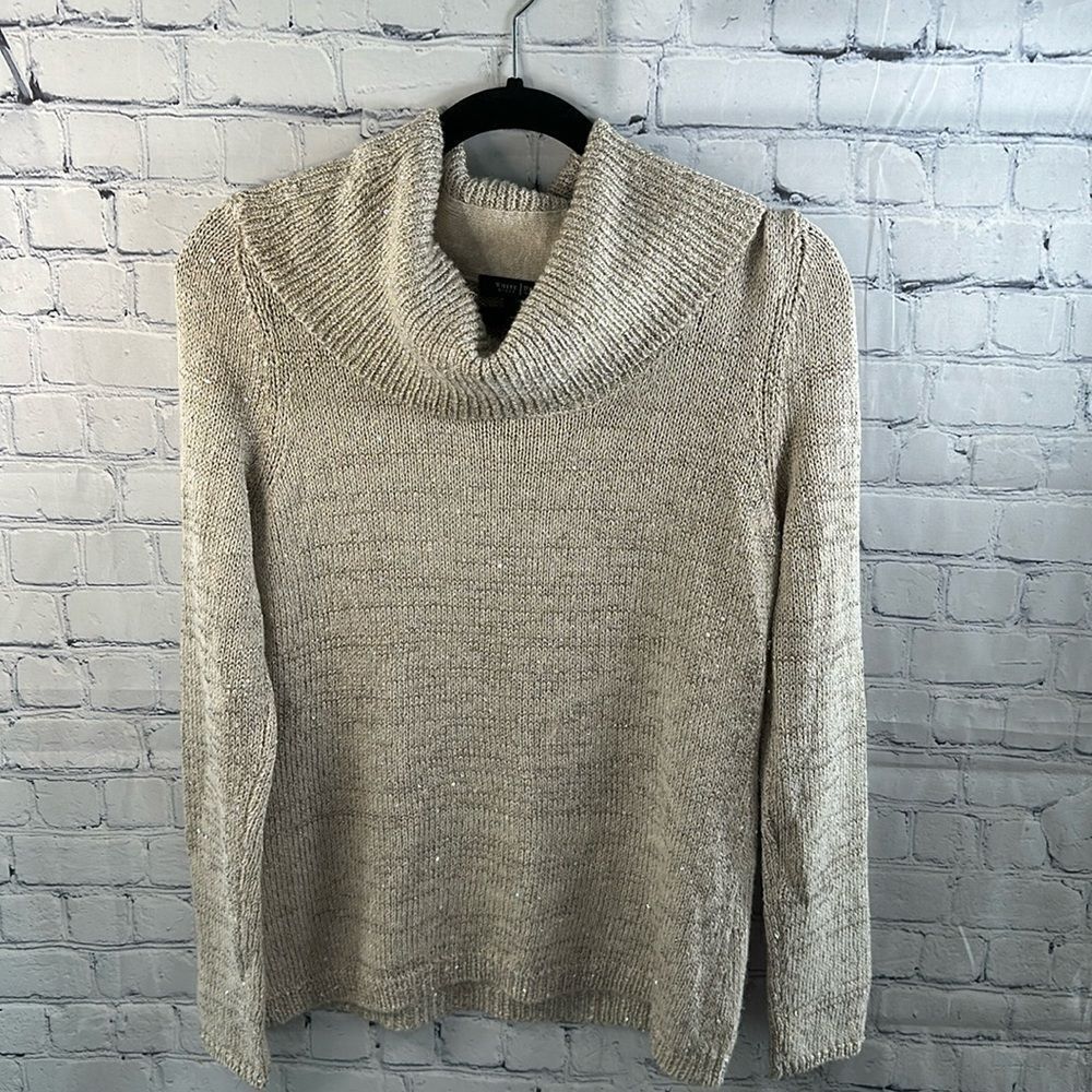 🧥 White House Black Market Tan Cowl Neck Sweater - Size Small